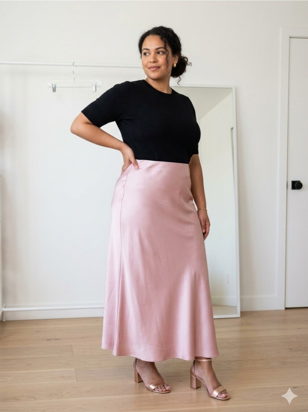 Zara | XL | Satin Effect Midi / Maxi Skirt in Light Pink